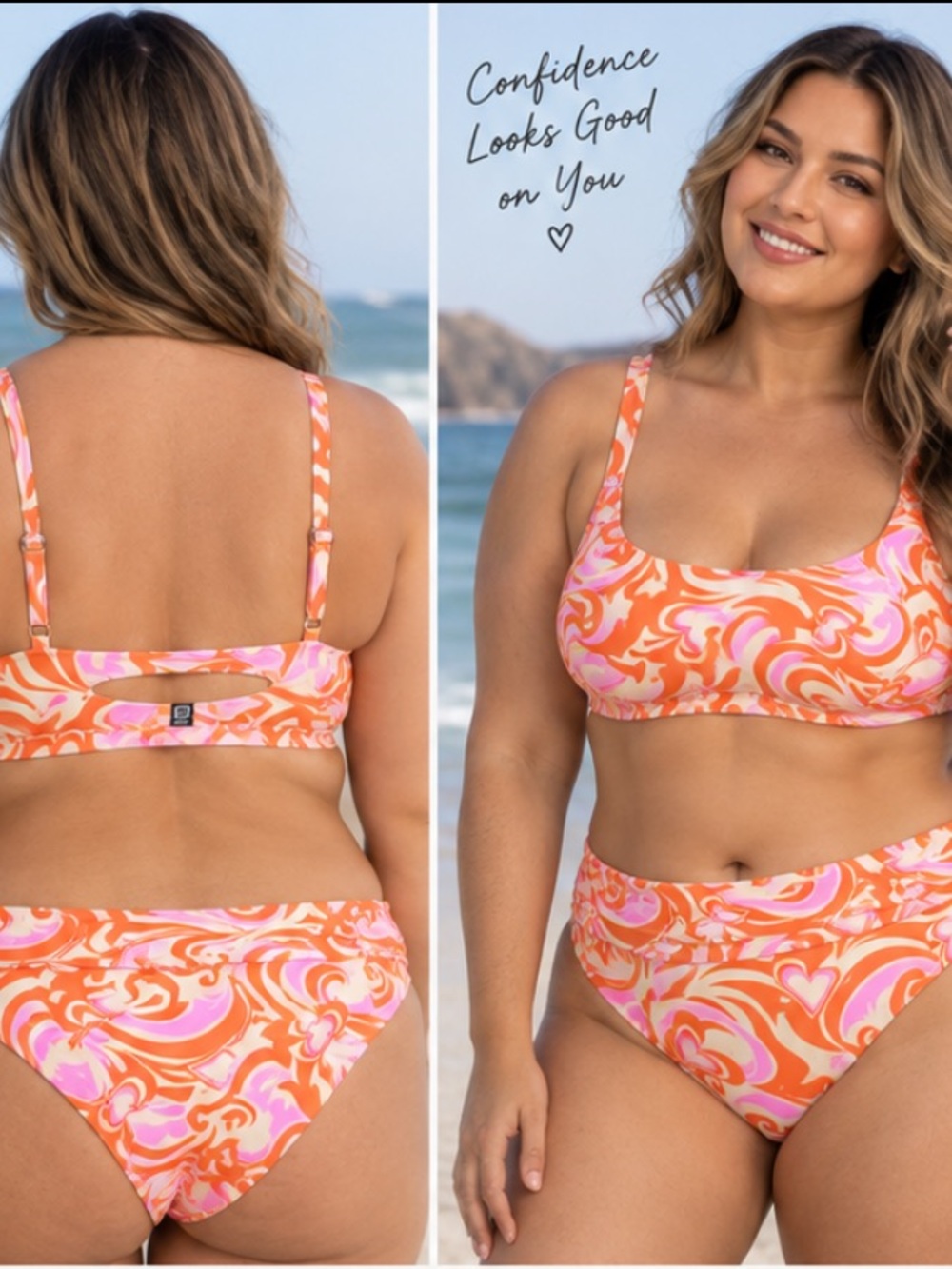 Jolyn Minerva Two-Piece Pink & Orange Swirl Bikini set size 3x beach pool